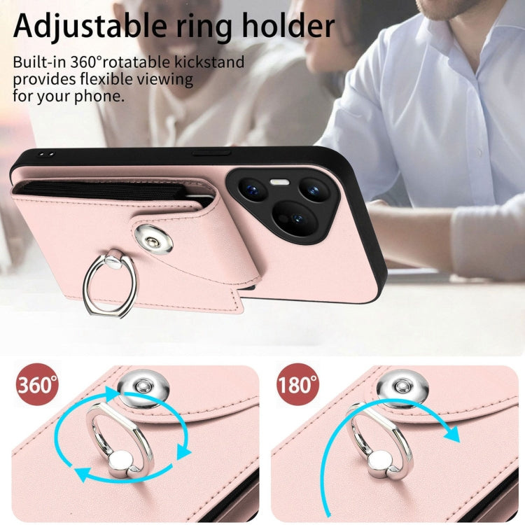 For Huawei Pura 70 Organ Card Bag Ring Holder Phone Case(Pink)