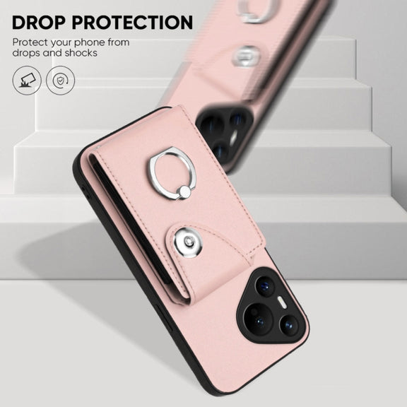 For Huawei Pura 70 Organ Card Bag Ring Holder Phone Case(Pink)