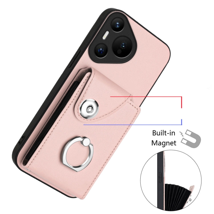 For Huawei Pura 70 Organ Card Bag Ring Holder Phone Case(Pink)