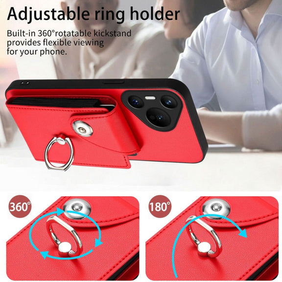 For Huawei Pura 70 Organ Card Bag Ring Holder Phone Case(Red)