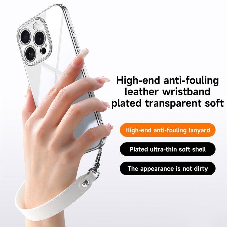 For iPhone 16 SULADA  Electroplated Clear TPU Soft Frame Phone Case with Wrist Strap(Black)