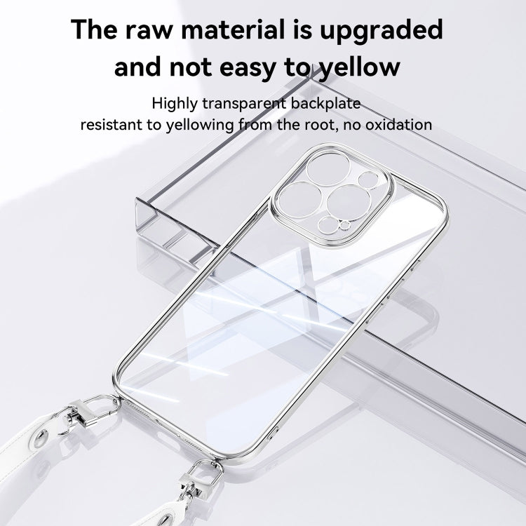 For iPhone 16 SULADA  Electroplated Clear TPU Soft Frame Phone Case with Wrist Strap(Silver)