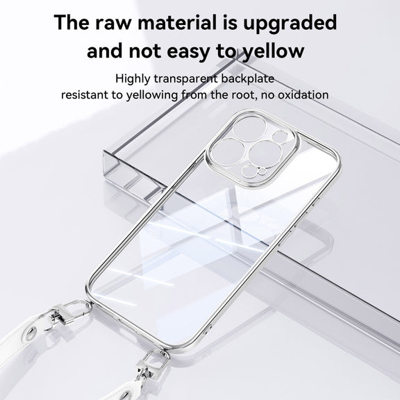 For iPhone 16 Pro SULADA  Electroplated Clear TPU Soft Frame Phone Case with Wrist Strap(Purple)