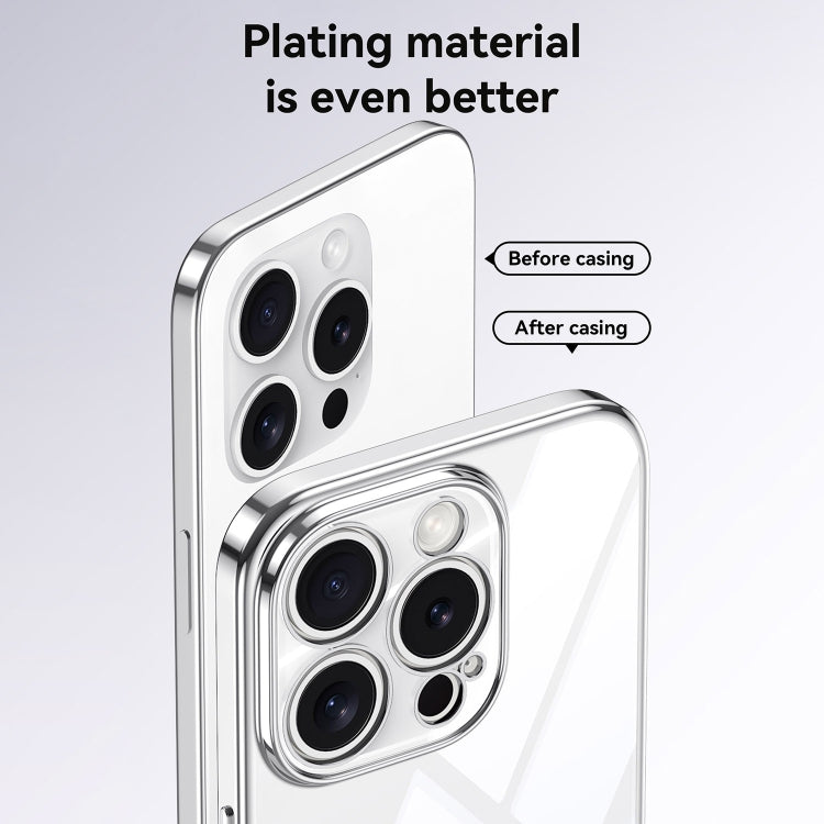 For iPhone 16 Pro SULADA  Electroplated Clear TPU Soft Frame Phone Case with Wrist Strap(Purple)