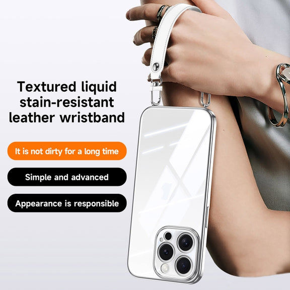 For iPhone 16 Pro SULADA  Electroplated Clear TPU Soft Frame Phone Case with Wrist Strap(Purple)