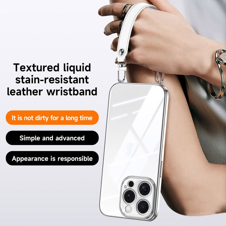 For iPhone 16 Pro SULADA  Electroplated Clear TPU Soft Frame Phone Case with Wrist Strap(Purple)