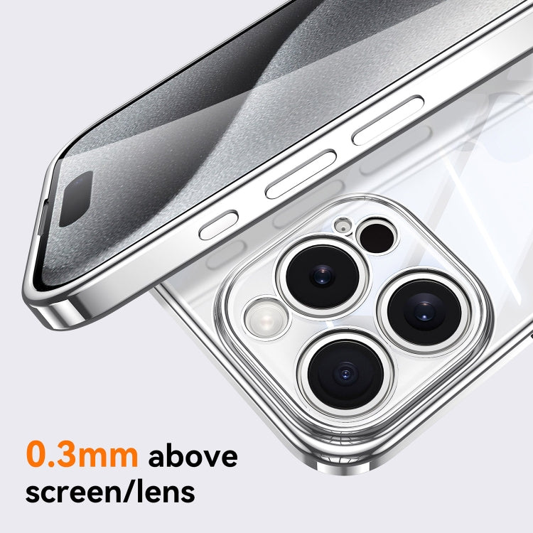 For iPhone 16 Plus SULADA  Electroplated Clear TPU Soft Frame Phone Case with Wrist Strap(Silver)