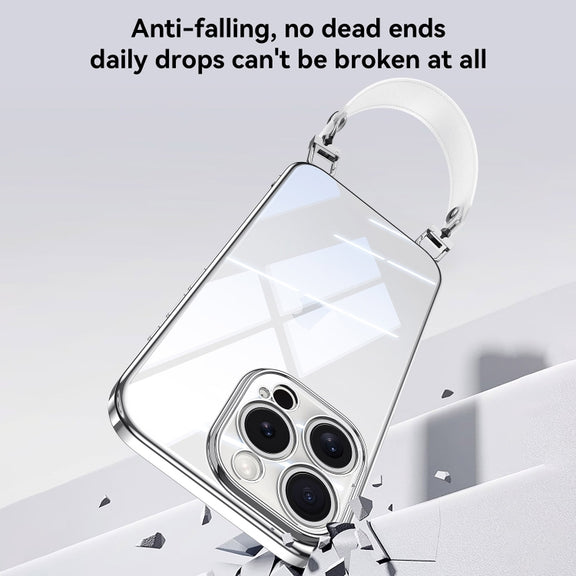 For iPhone 16 Pro SULADA  Electroplated Clear TPU Soft Frame Phone Case with Wrist Strap(Purple)