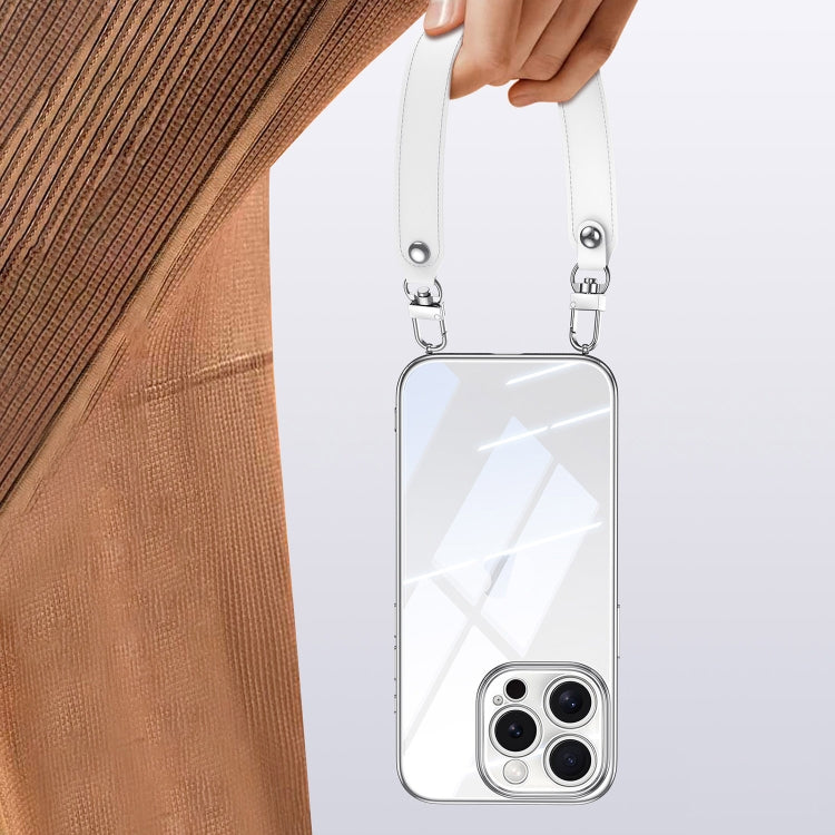 For iPhone 16 SULADA  Electroplated Clear TPU Soft Frame Phone Case with Wrist Strap(Purple)