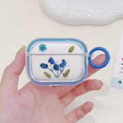 For AirPods Pro Glitter Starry Epoxy Dried Flowers Earbuds Box TPU Case(Dark Blue)
