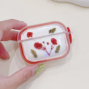 For AirPods Pro Glitter Starry Epoxy Dried Flowers Earbuds Box TPU Case(Red)