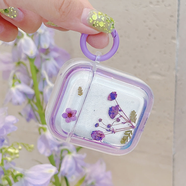 For AirPods Pro Glitter Starry Epoxy Dried Flowers Earbuds Box TPU Case(Yellow)