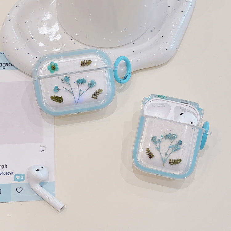 For AirPods 3 Glitter Starry Epoxy Dried Flowers Earbuds Box TPU Case(Pink)
