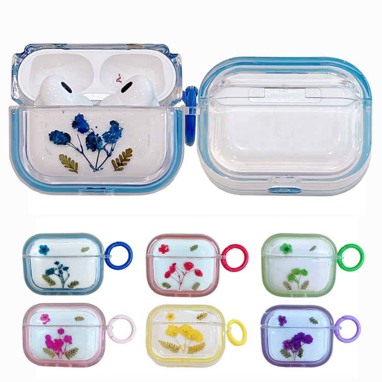 For AirPods Pro Glitter Starry Epoxy Dried Flowers Earbuds Box TPU Case(Red)