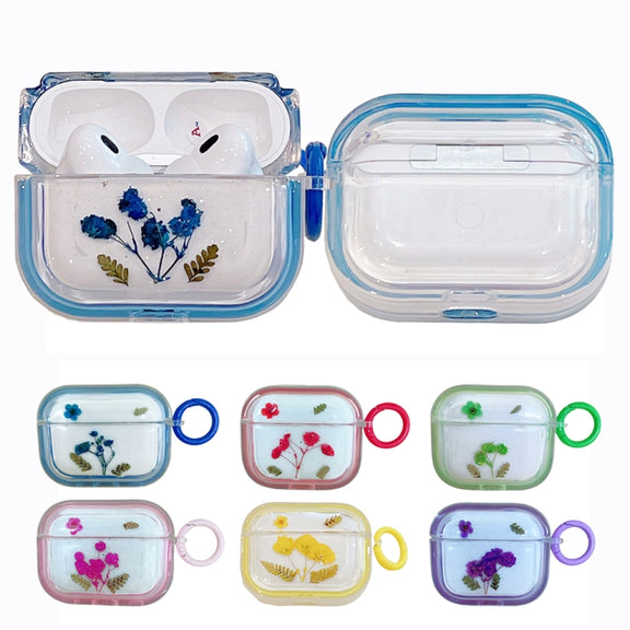 For AirPods Pro Glitter Starry Epoxy Dried Flowers Earbuds Box TPU Case(Yellow)