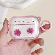 For AirPods Pro 2 Glitter Snowflake Epoxy Dried Flowers Earbuds Box TPU Case(Pink)