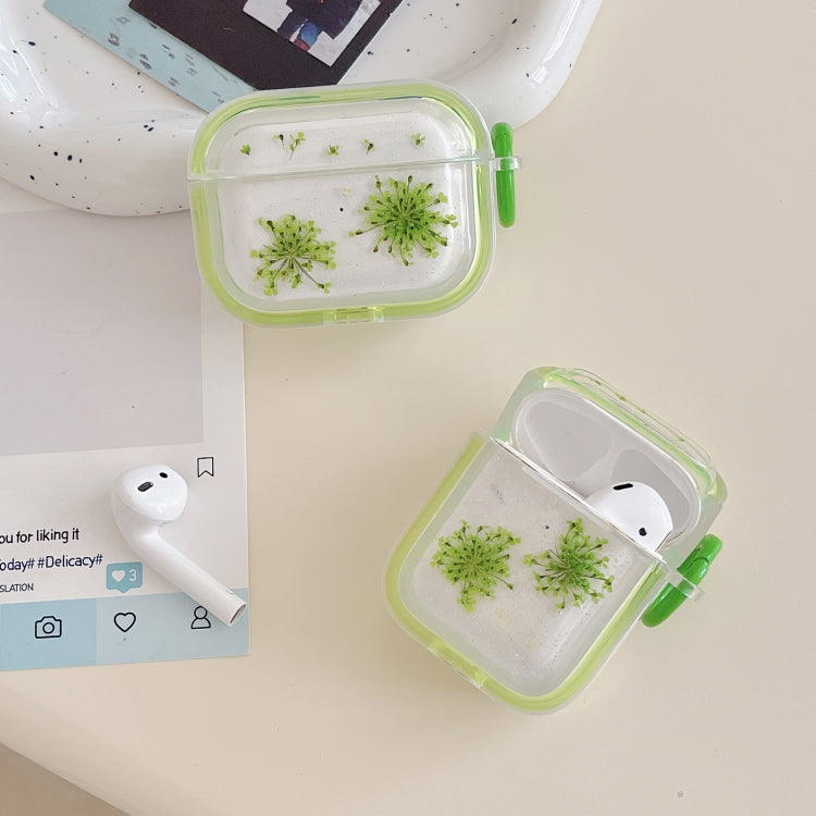 For AirPods Pro Glitter Snowflake Epoxy Dried Flowers Earbuds Box TPU Case(Red)