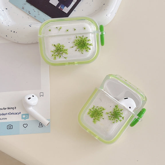 For AirPods 3 Glitter Snowflake Epoxy Dried Flowers Earbuds Box TPU Case(Yellow)