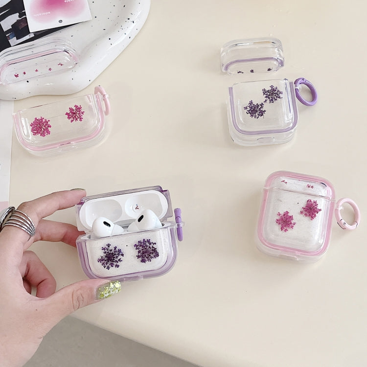 For AirPods Pro Glitter Snowflake Epoxy Dried Flowers Earbuds Box TPU Case(Red)