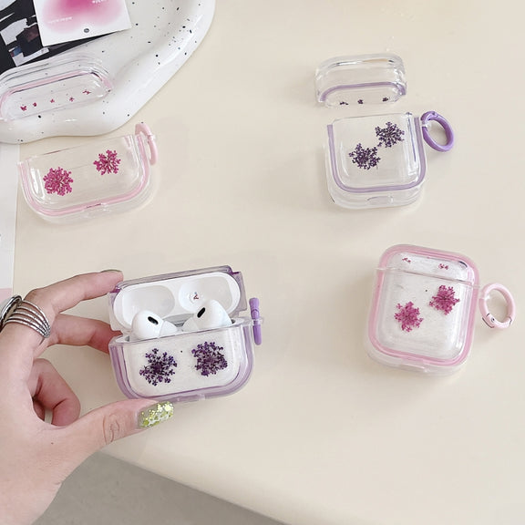 For AirPods Pro Glitter Snowflake Epoxy Dried Flowers Earbuds Box TPU Case(Red)