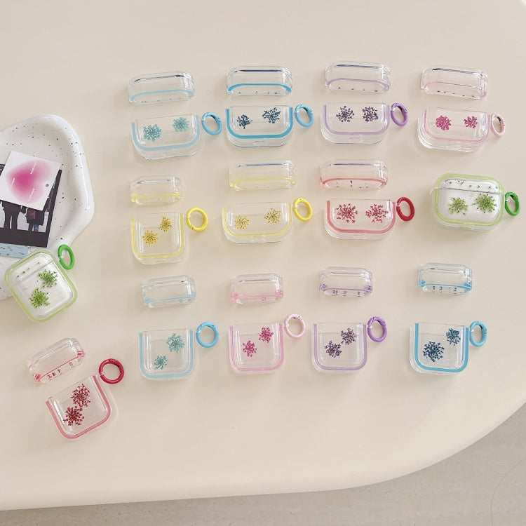 For AirPods Pro Glitter Snowflake Epoxy Dried Flowers Earbuds Box TPU Case(Yellow)
