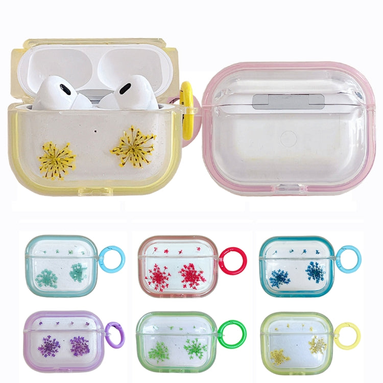 For AirPods Pro 2 Glitter Snowflake Epoxy Dried Flowers Earbuds Box TPU Case(Red)