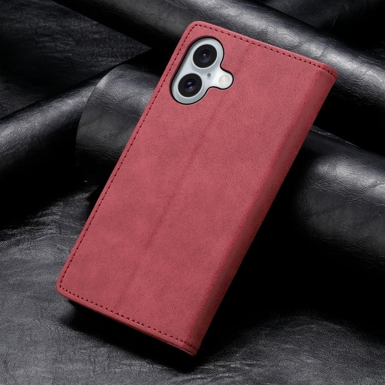 For iPhone 16 Business Solid Color Magnetic RFID Leather Phone Case(Red)