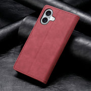 For iPhone 16 Business Solid Color Magnetic RFID Leather Phone Case(Red)
