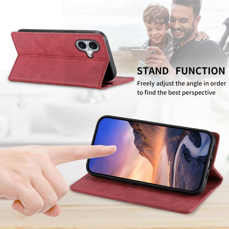 For iPhone 16 Business Solid Color Magnetic RFID Leather Phone Case(Red)