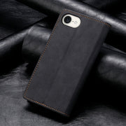 For iPhone 16e Business Solid Color Magnetic RFID Leather Phone Case(Black)