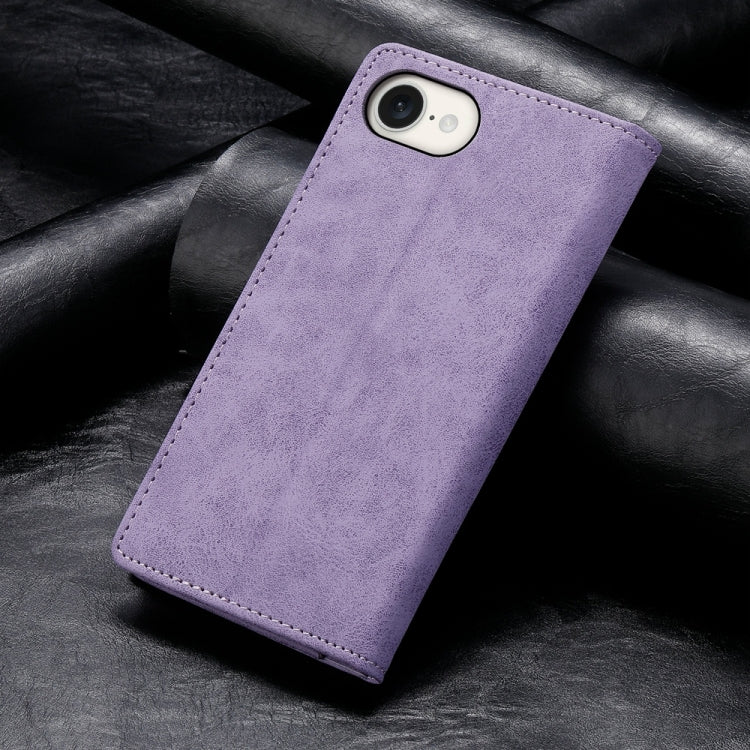 For iPhone 16e Business Solid Color Magnetic RFID Leather Phone Case(Purple)