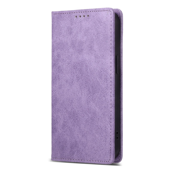 For iPhone 16e Business Solid Color Magnetic RFID Leather Phone Case(Purple)