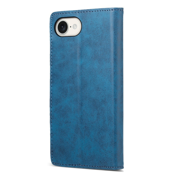 For iPhone 16e Business Solid Color Magnetic RFID Leather Phone Case(Blue)