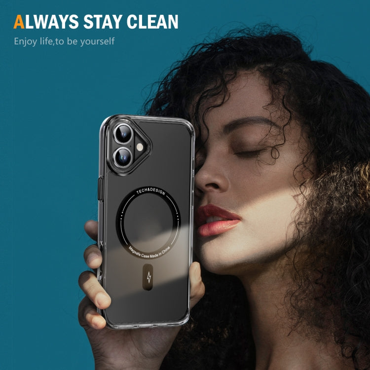 For iPhone 16 Plus Airbag Magsafe PC Hybrid TPU Phone Case(Clear Black)