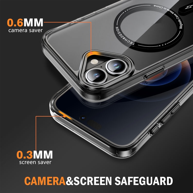 For iPhone 16 Plus Airbag Magsafe PC Hybrid TPU Phone Case(Clear Black)