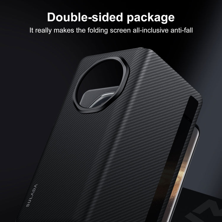 For Honor Magic V3 SULADA Kevlar 600D Texture Smart Window Leather Phone Case(Black)