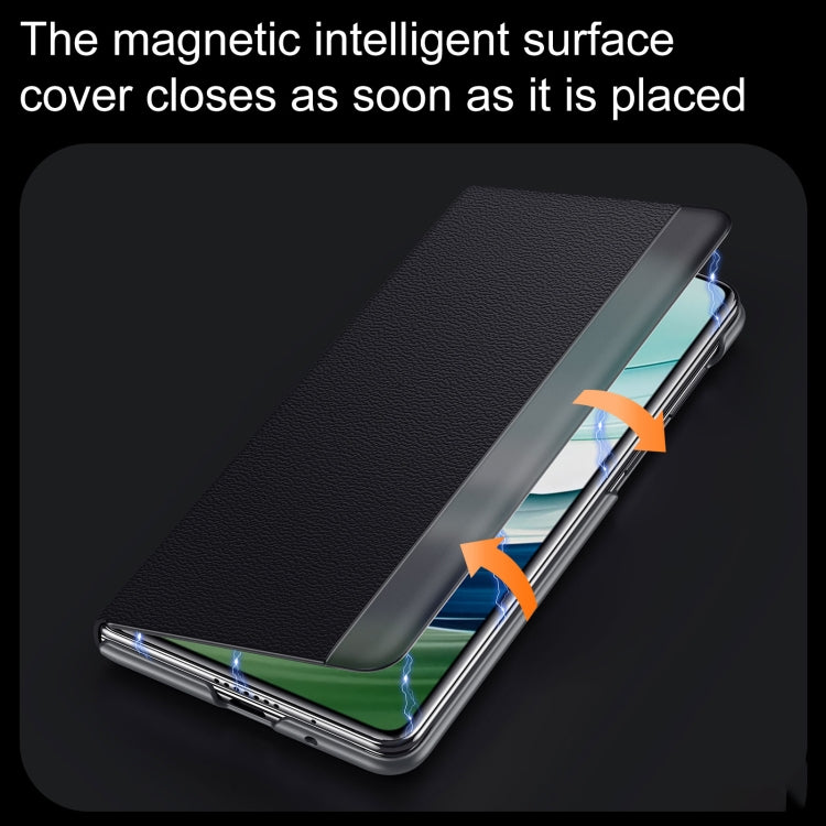 For Huawei Mate X5 / X3 SULADA Smart Series Wristband Holder Smart View Window Genuine Leather Phone Case(Blue)