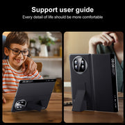 For Huawei Mate X5 / X3 SULADA Smart Series Wristband Holder Smart View Window Genuine Leather Phone Case(Black)