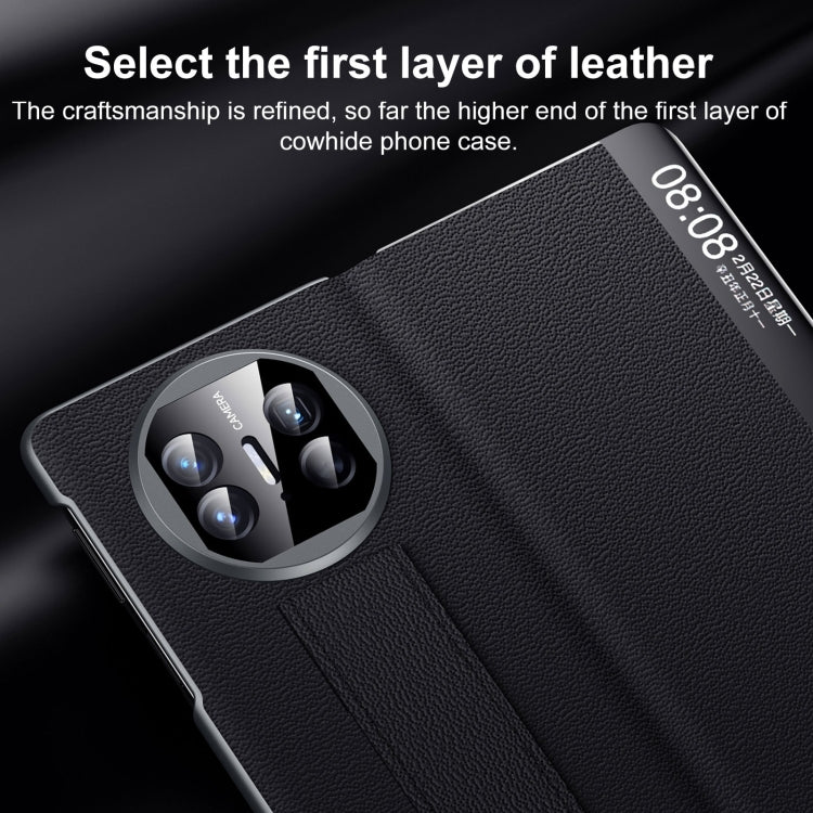 For Huawei Mate X5 / X3 SULADA Smart Series Wristband Holder Smart View Window Genuine Leather Phone Case(Blue)