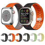 For Apple Watch SE 2023 44mm Single Pin Magnetic Silicone Watch Band(Mint Green Starlight)