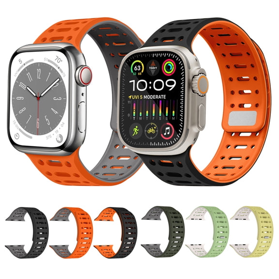 For Apple Watch SE 2023 44mm Single Pin Magnetic Silicone Watch Band(Mint Green Starlight)