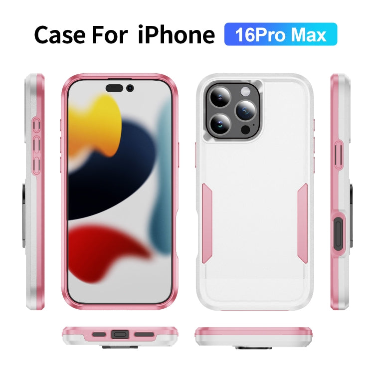 For iPhone 16 Pro Max Pioneer Armor Heavy Duty PC + TPU Phone Case(White+Pink)