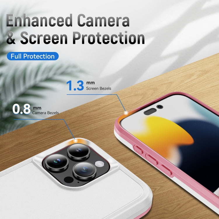 For iPhone 16 Pro Max Pioneer Armor Heavy Duty PC + TPU Phone Case(White+Pink)