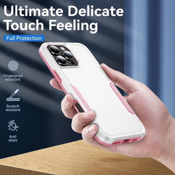 For iPhone 16 Pro Max Pioneer Armor Heavy Duty PC + TPU Phone Case(White+Pink)