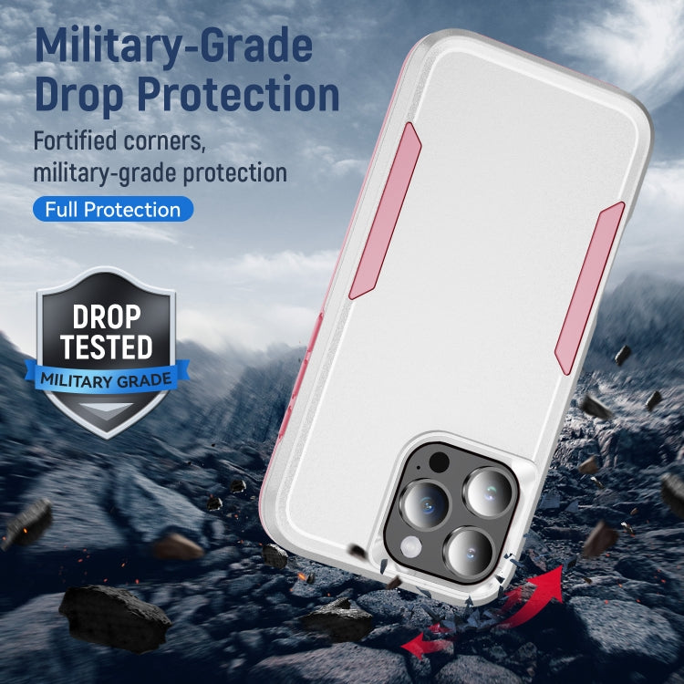 For iPhone 16 Pro Max Pioneer Armor Heavy Duty PC + TPU Phone Case(White+Pink)