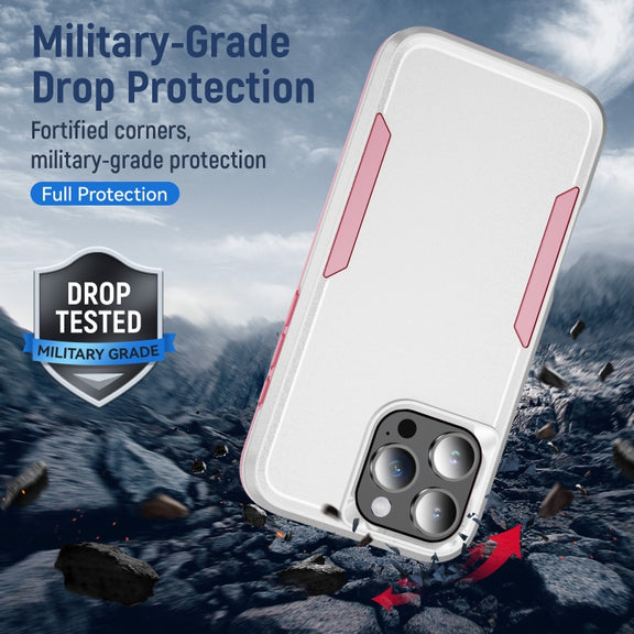 For iPhone 16 Pro Max Pioneer Armor Heavy Duty PC + TPU Phone Case(White+Pink)