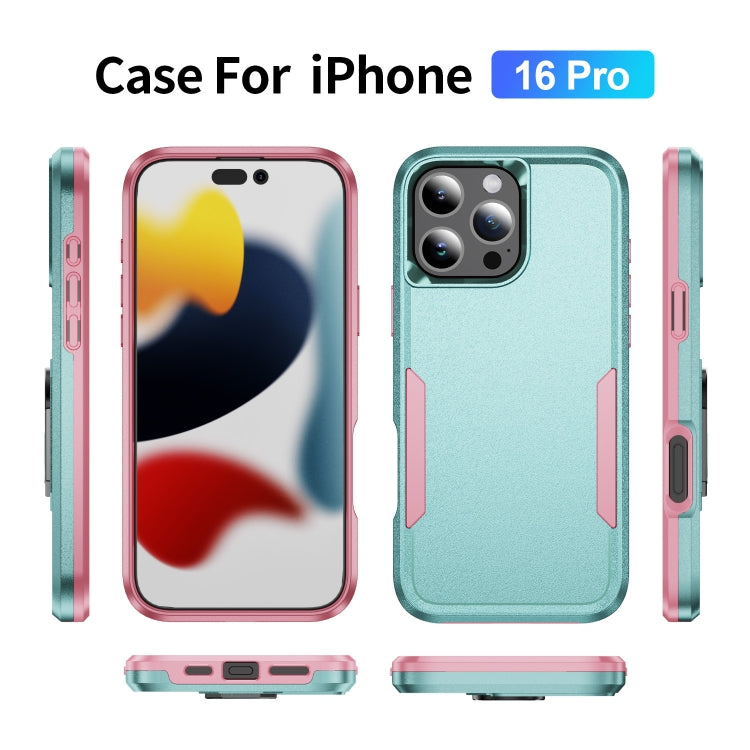 For iPhone 16 Pro Pioneer Armor Heavy Duty PC + TPU Phone Case(Green+Pink)