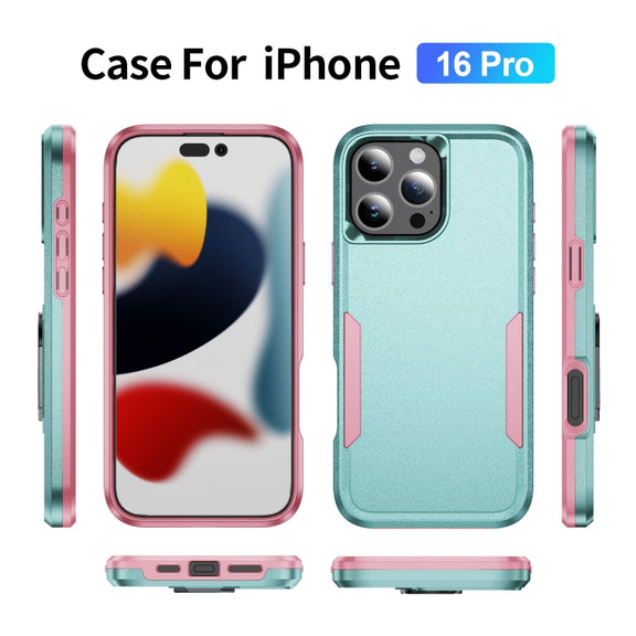 For iPhone 16 Pro Pioneer Armor Heavy Duty PC + TPU Phone Case(Green+Pink)