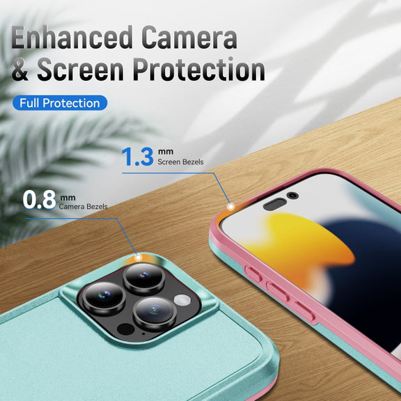 For iPhone 16 Pro Pioneer Armor Heavy Duty PC + TPU Phone Case(Green+Pink)