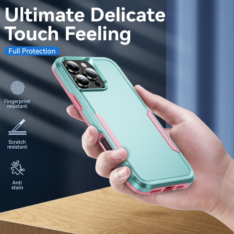 For iPhone 16 Pro Pioneer Armor Heavy Duty PC + TPU Phone Case(Green+Pink)